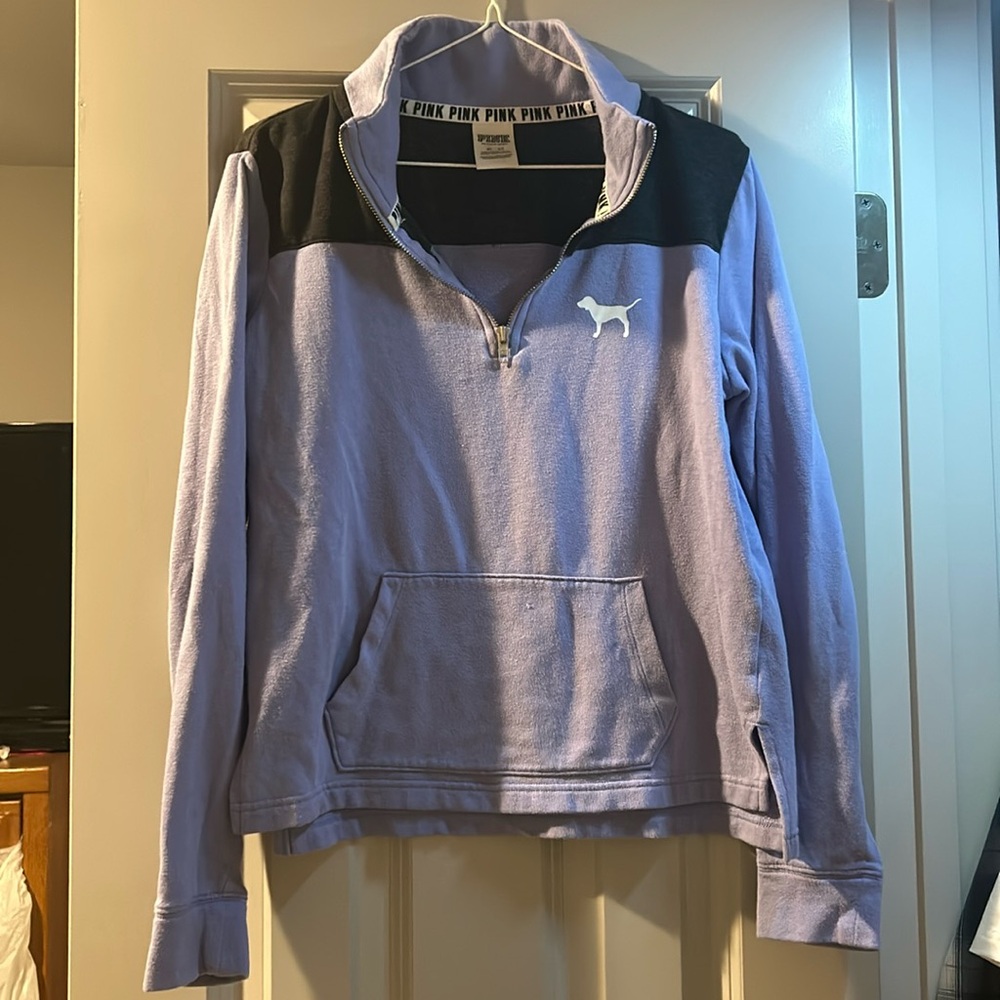 PINK Victoria’s Secret purple and gray crop quarter zip size XS